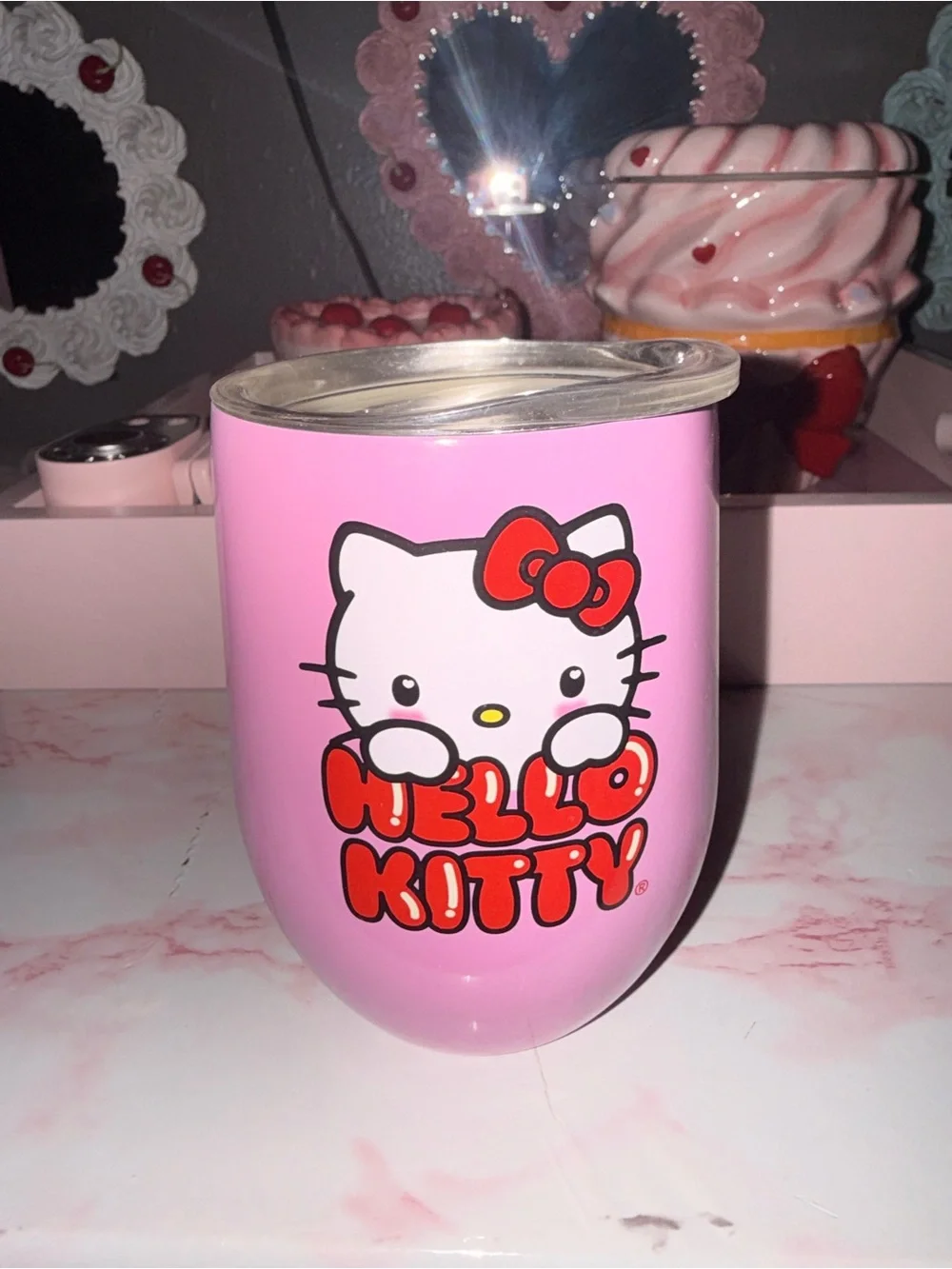 Hello Kitty Pink Travel Tumbler with Red Logo